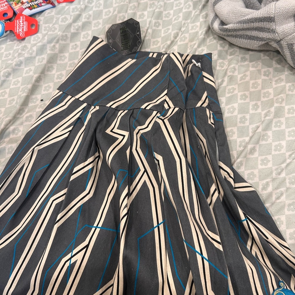 Striped Black & Cream Circle Skirt with Blue Accents